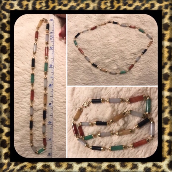 Jewelry - 👑✅PRICE FIRM✅👑Genuine 14k Gold Multicolor Jade Necklace